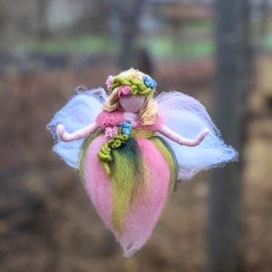 Needle felted spring  light pink flower fairy